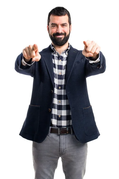 Handsome man pointing to the front — Stock Photo, Image