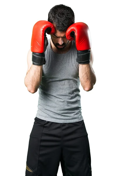 Sportman με γάντια του μποξ — Φωτογραφία Αρχείου