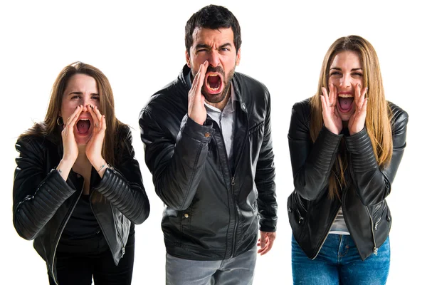 Tres amigos sobre fondo blanco aislado —  Fotos de Stock