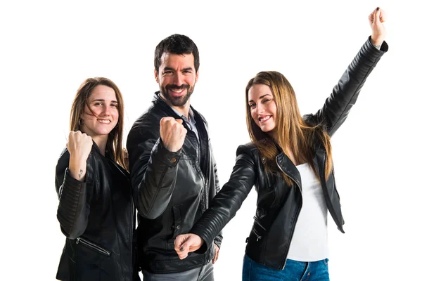 Tres amigos sobre fondo blanco aislado — Foto de Stock