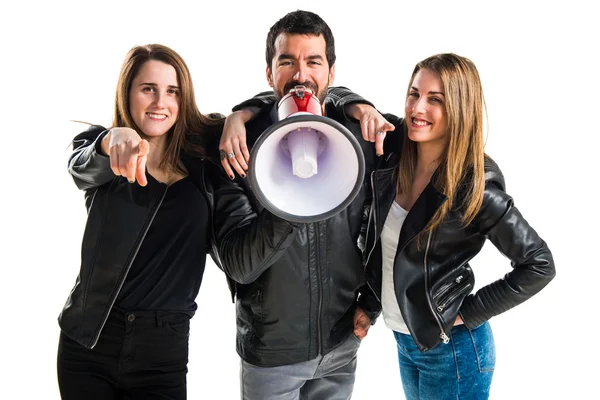 People shouting by megaphone — Stock Photo, Image