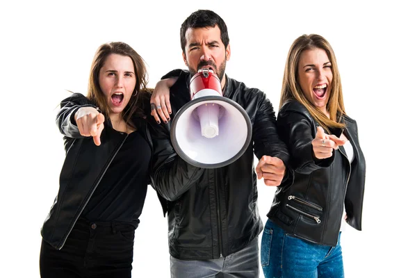 People shouting by megaphone — Stock Photo, Image