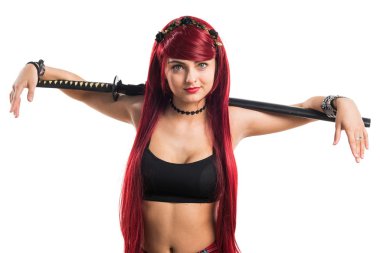 İzole beyaz kağıt üzerine genç kız