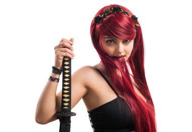 İzole beyaz kağıt üzerine genç kız