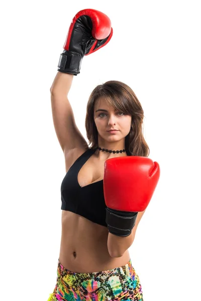 Jeune fille avec des gants de boxe — Photo