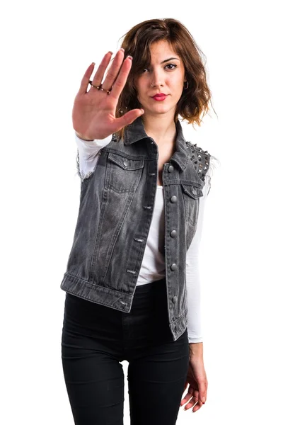 Mujer haciendo señal de stop —  Fotos de Stock