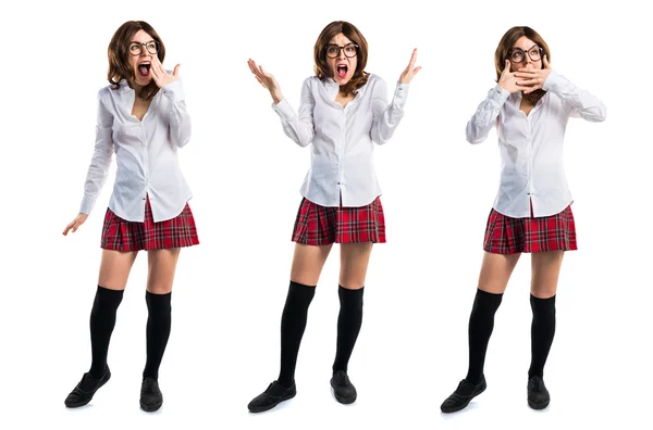 Pretty young girl doing surprise gesture — Stock Photo, Image