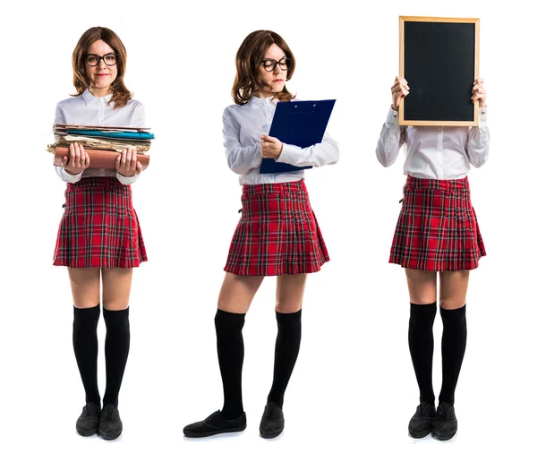 Student girl holding school notes — Stock Photo, Image