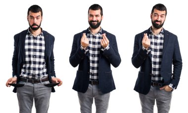 Bir para hareketi yapan yakışıklı erkek