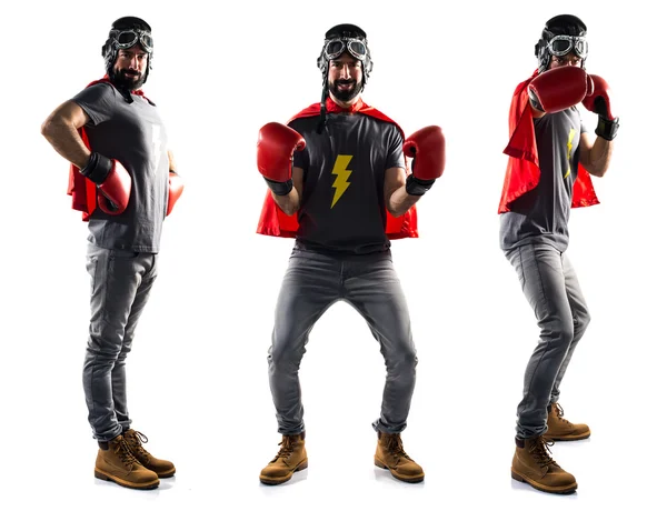Lucky superhero with boxing gloves — Stock Photo, Image