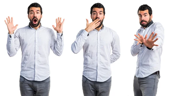 Mann macht Überraschungsgeste — Stockfoto