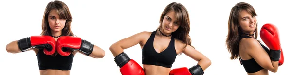 Jeune fille avec des gants de boxe — Photo