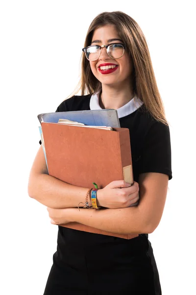 Dziewczyna trzyma kilka uczelni notatki — Zdjęcie stockowe