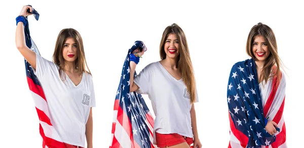 女孩抱着美国国旗 — 图库照片