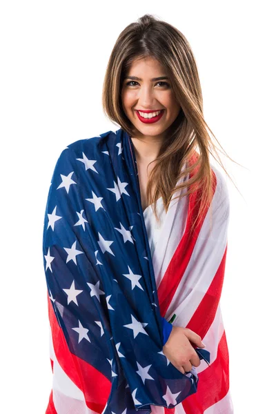 女孩抱着美国国旗 — 图库照片