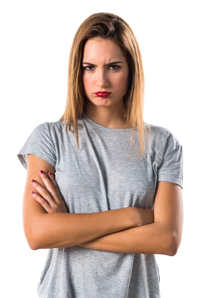 Vrouw op geïsoleerde achtergrond — Stockfoto