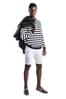 Siyah adamla yakışıklı deri ceket