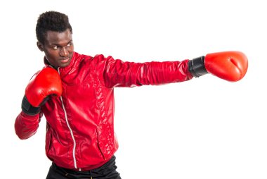 Boks eldivenleri ile siyah adam
