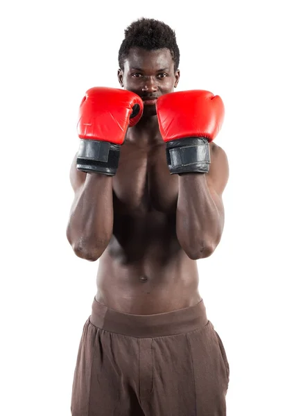 Красивый черный мужчина в боксёрских перчатках Лицензионные Стоковые Изображения