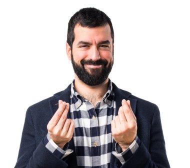 Bir para hareketi yapan yakışıklı erkek