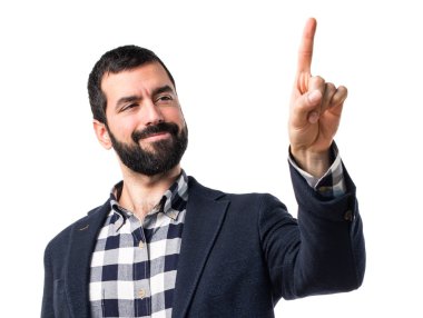 Şeffaf ekranda dokunmadan adam