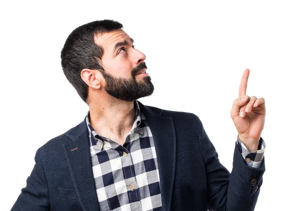 Handsome man pointing up — Stock Photo, Image