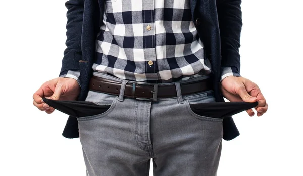 Ruined man looking money in their pockets — Stock Photo, Image