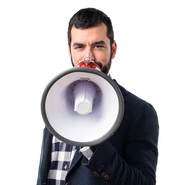 Hombre gritando por megáfono —  Fotos de Stock