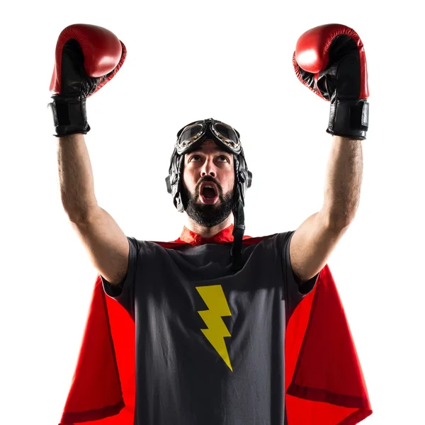 Szerencsés szuperhős, boksz-kesztyűket — Stock Fotó