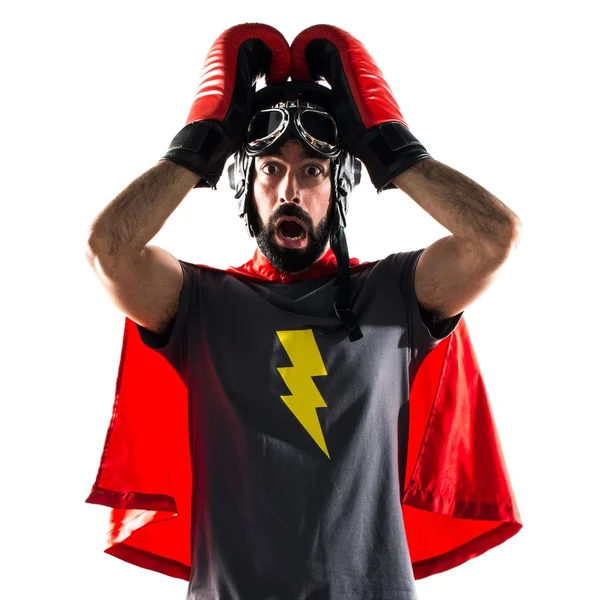Superhero frustrasi dengan sarung tinju — Stok Foto