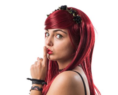 Sessizlik jest yapma genç Kızıl saçlı kız