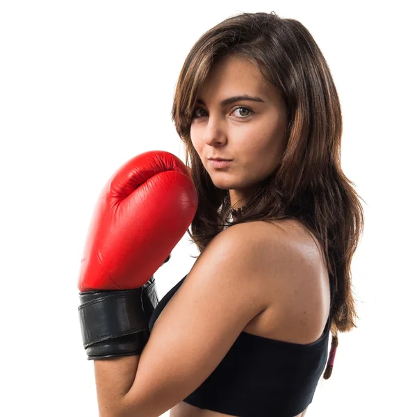 Young girl with boxing gloves — Stock Photo, Image