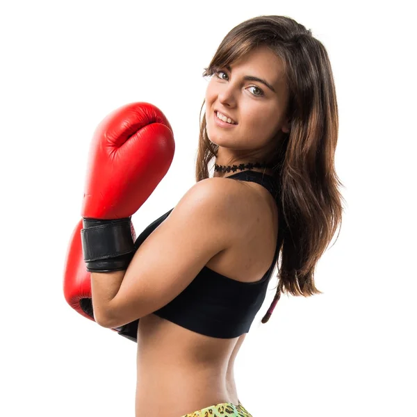 Chica joven con guantes de boxeo — Foto de Stock