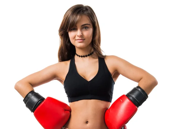 ボクシング グローブを持つ若い女の子 — ストック写真