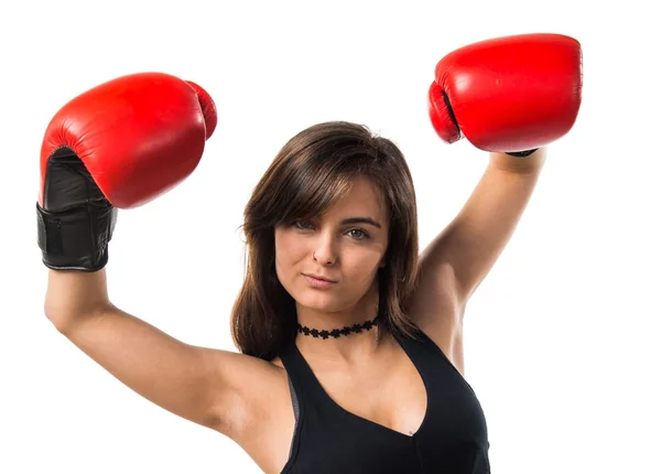 Chica joven con guantes de boxeo — Foto de Stock