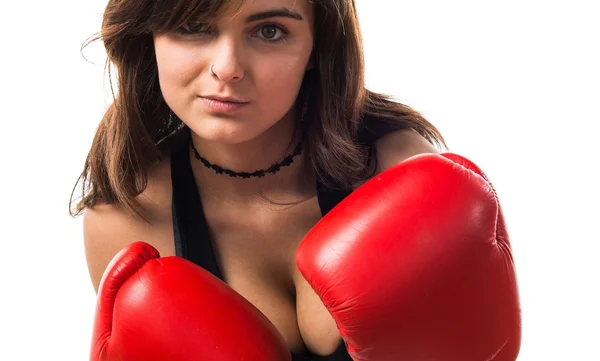 Jovem com luvas de boxe — Fotografia de Stock