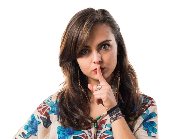 Young girl making silence gesture — Stock Photo, Image