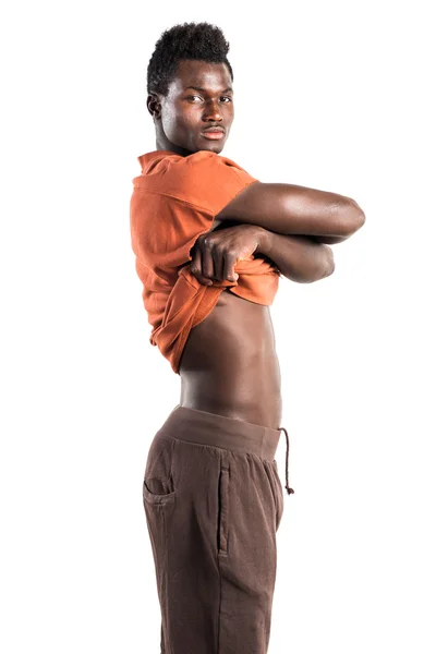 Strong black man posing in studio — Stock Photo, Image