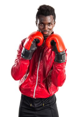 Boks eldivenleri ile siyah adam