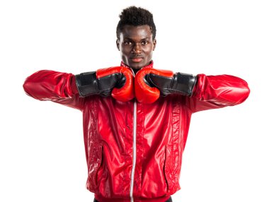 Boks eldivenleri ile siyah adam