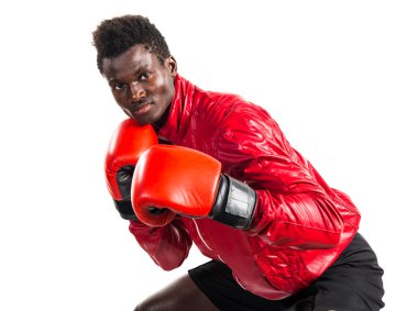 Boks eldivenleri ile siyah adam