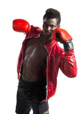 Boks eldivenleri ile siyah adam