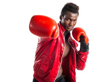 Boks eldivenleri ile siyah adam
