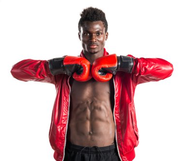 Boks eldivenleri ile siyah adam