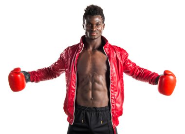 Boks eldivenleri ile siyah adam