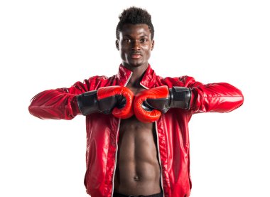 Boks eldivenleri ile siyah adam