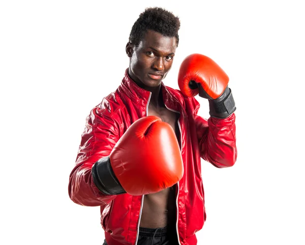 Boks eldivenleri ile siyah adam
