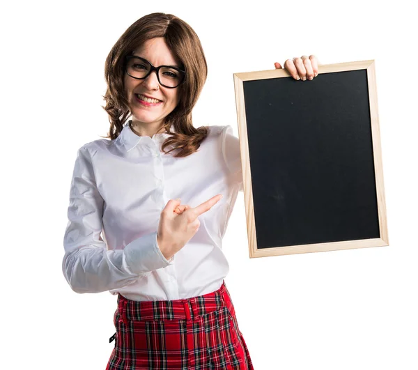 Студентка с пустым плакатом — стоковое фото