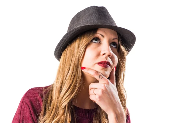 Hipster young girl thinking — Stock Photo, Image