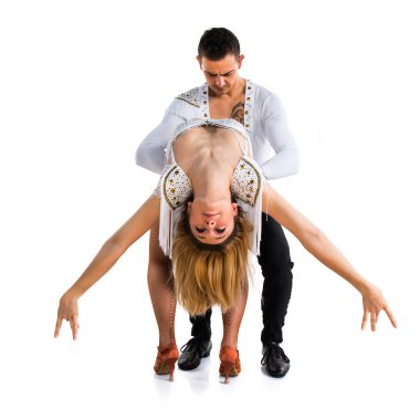 İki kişi izole arka plan üzerinde dans